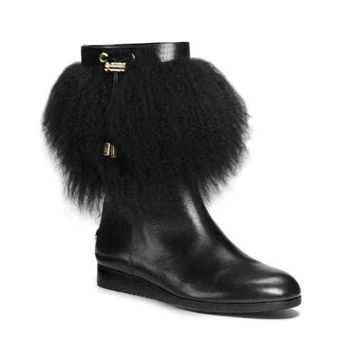 michael kors lizzie fur trimmed leather boots|Michael Kors Boots for Women .